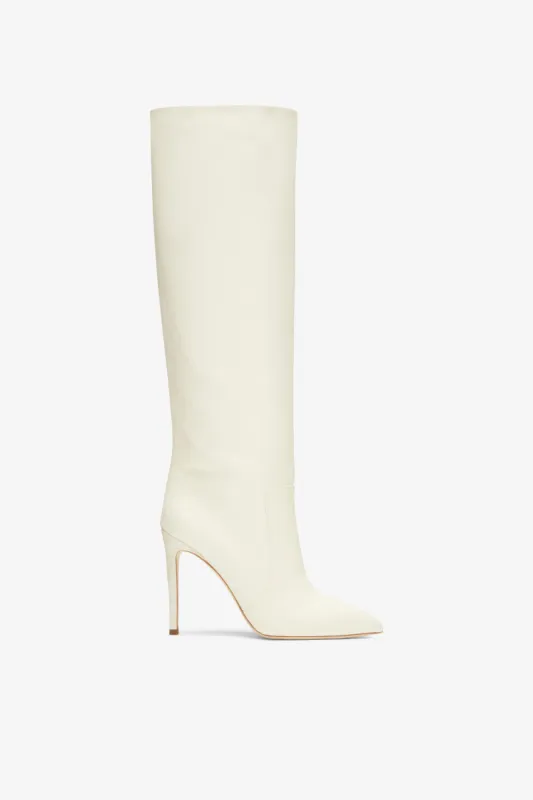 Vanilla white nappa leather stiletto boots sold by Paris Texas