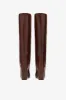Chocolate brown croc-effect leather boots sold by Paris Texas