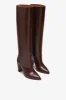 Chocolate brown croc-effect leather boots sold by Paris Texas