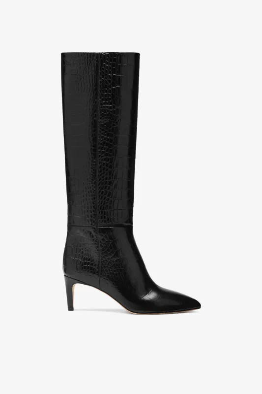Black croc-effect leather heel 60 boots sold by Paris Texas