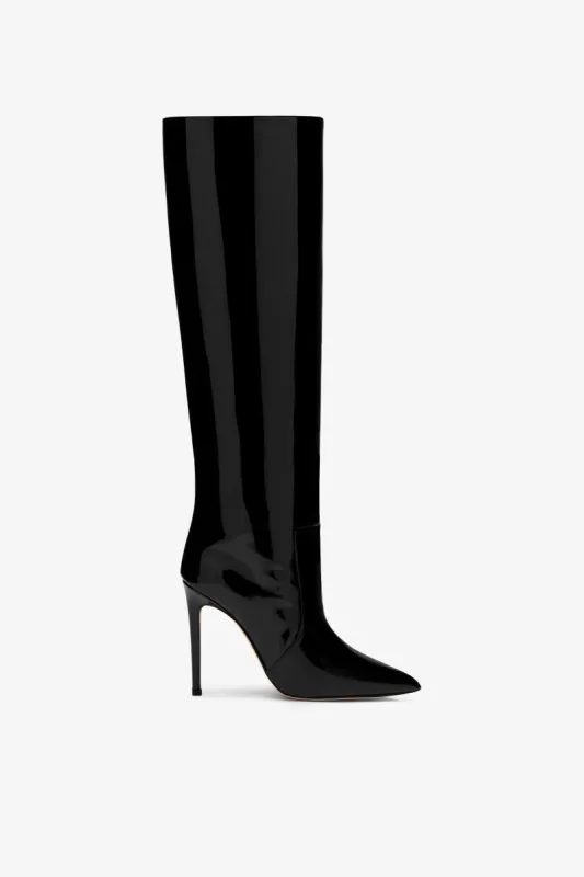 Black patent stiletto boots sold by Paris Texas