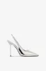Slingbacks in silver mirror-effect leather sold by Paris Texas