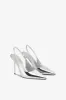Slingbacks in silver mirror-effect leather sold by Paris Texas