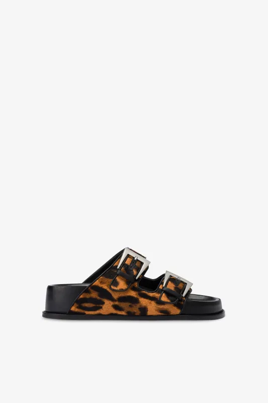 Sandals in orange leopard-print cowhide sold by Paris Texas