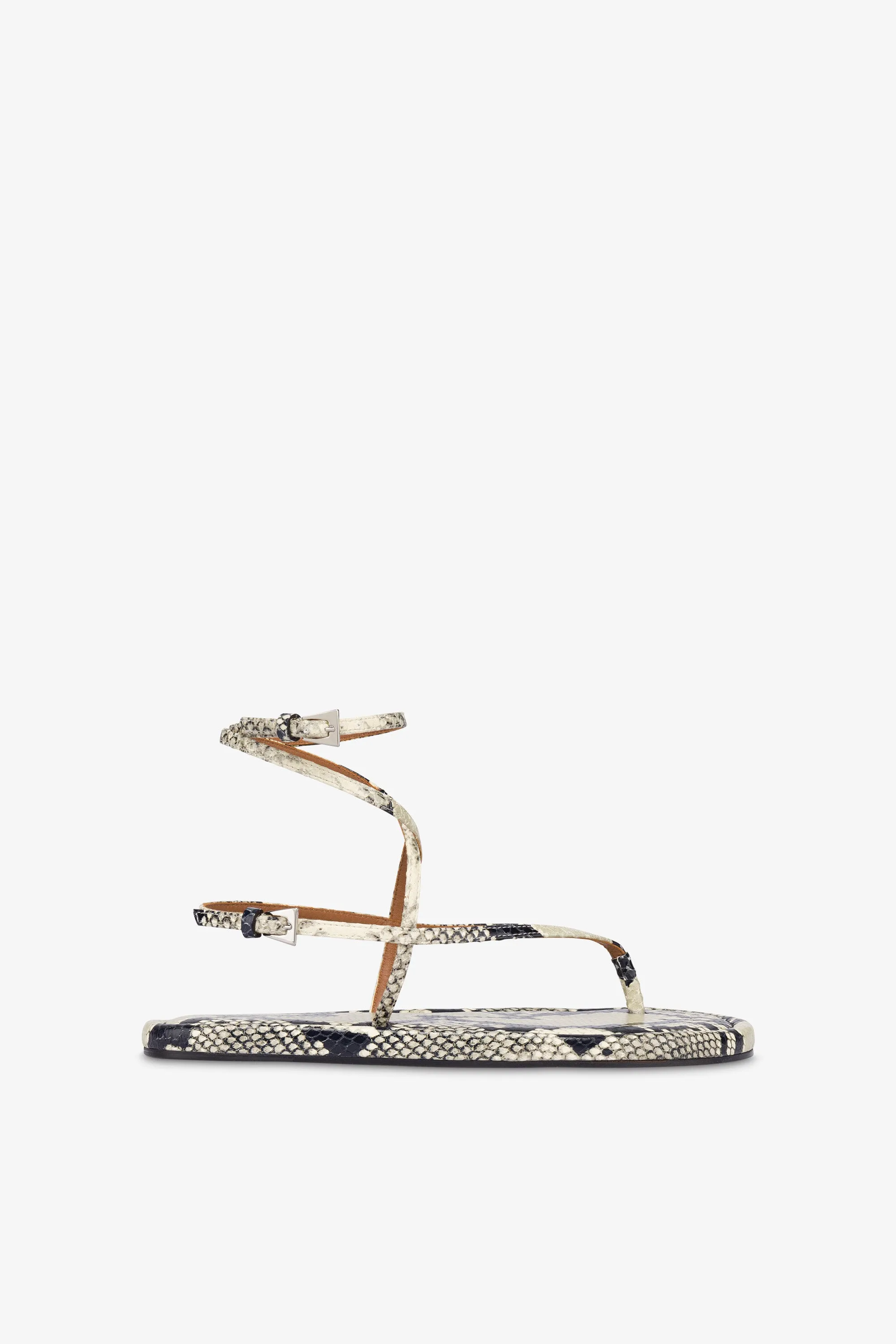 Lace-up sandals in natural python-print leather sold by Paris Texas
