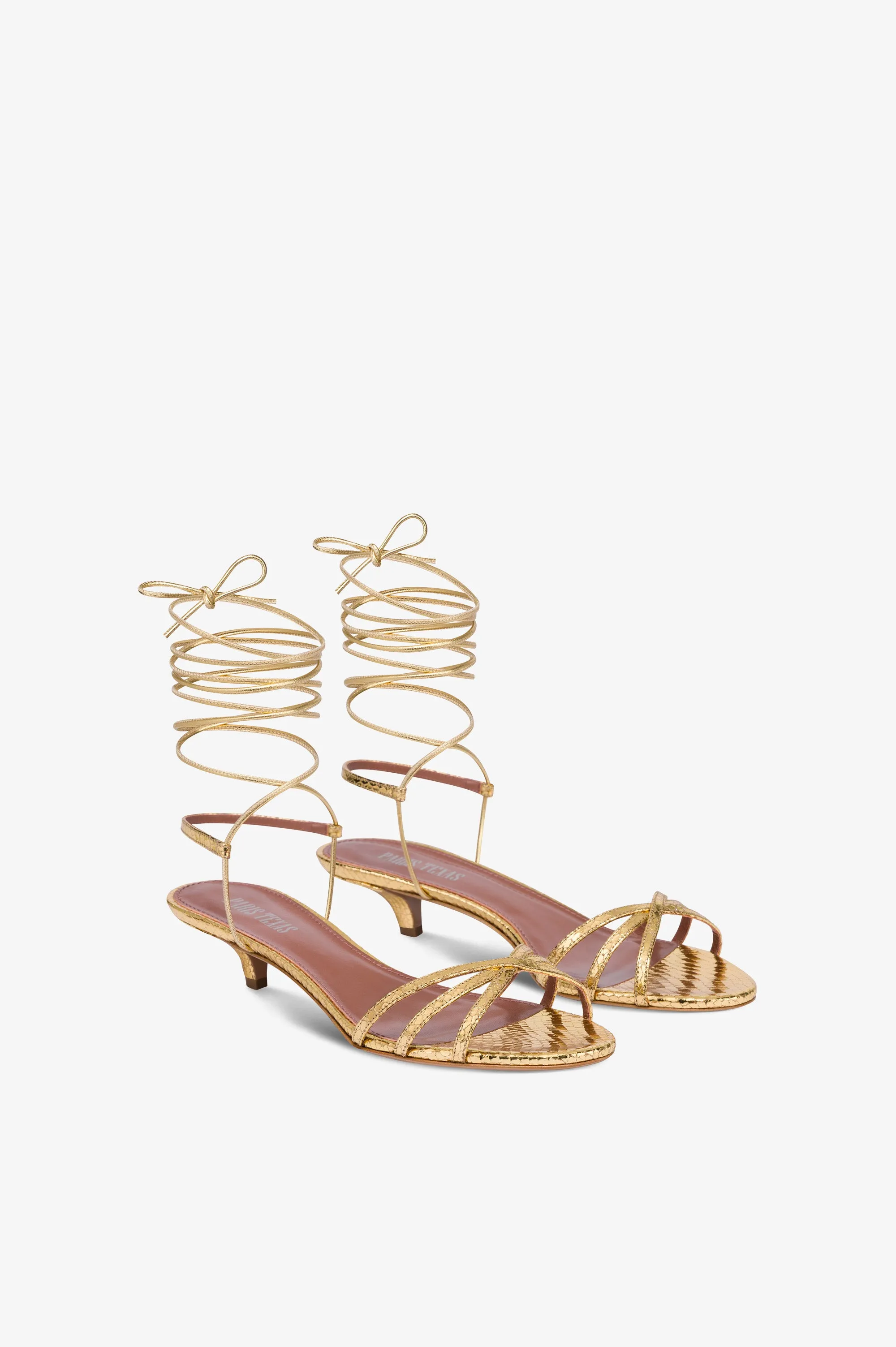 Lace-up sandals in gold metallic python-print leather sold by Paris Texas product image thumbnail 2
