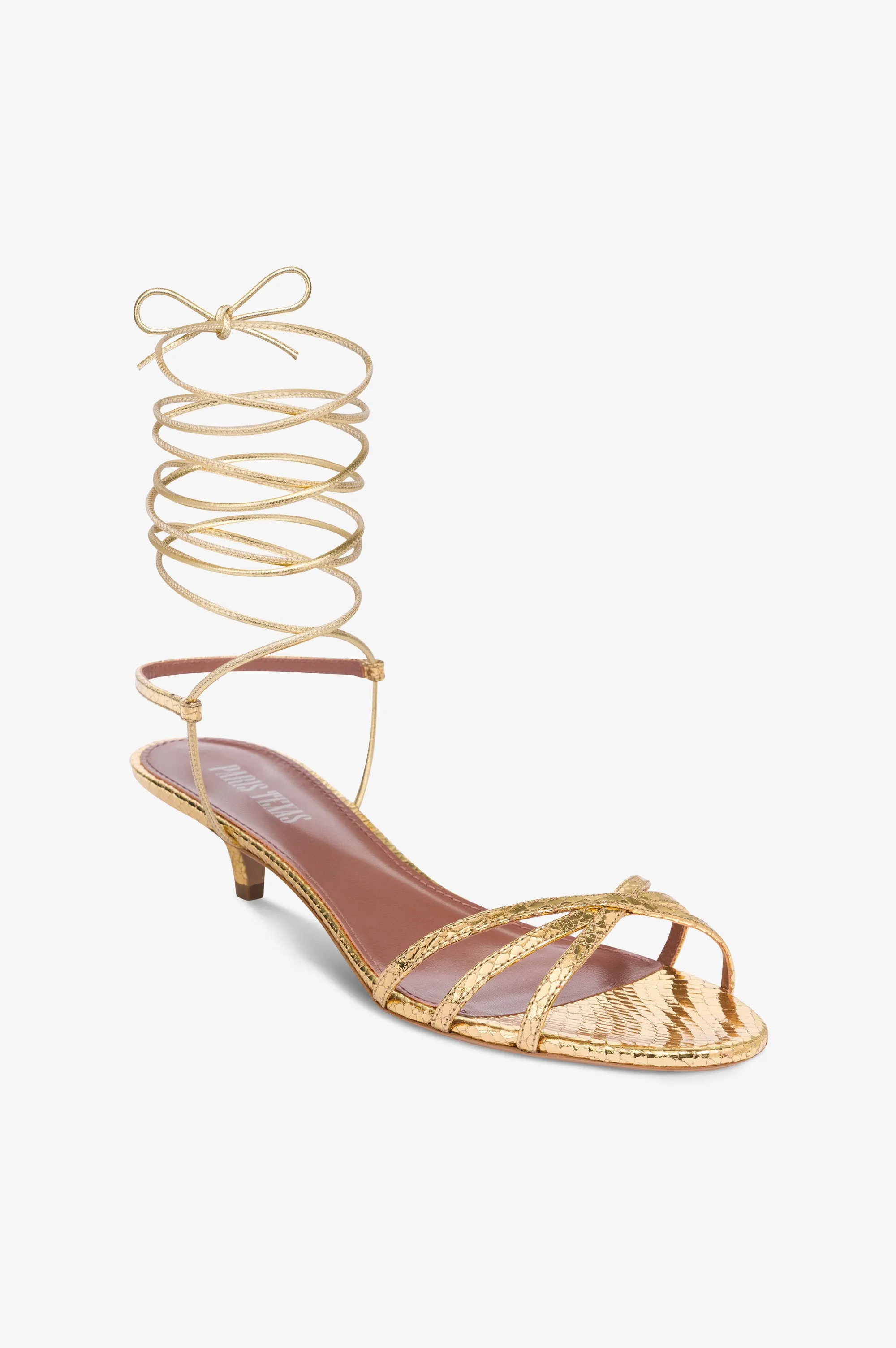 Lace-up sandals in gold metallic python-print leather sold by Paris Texas product image thumbnail 5