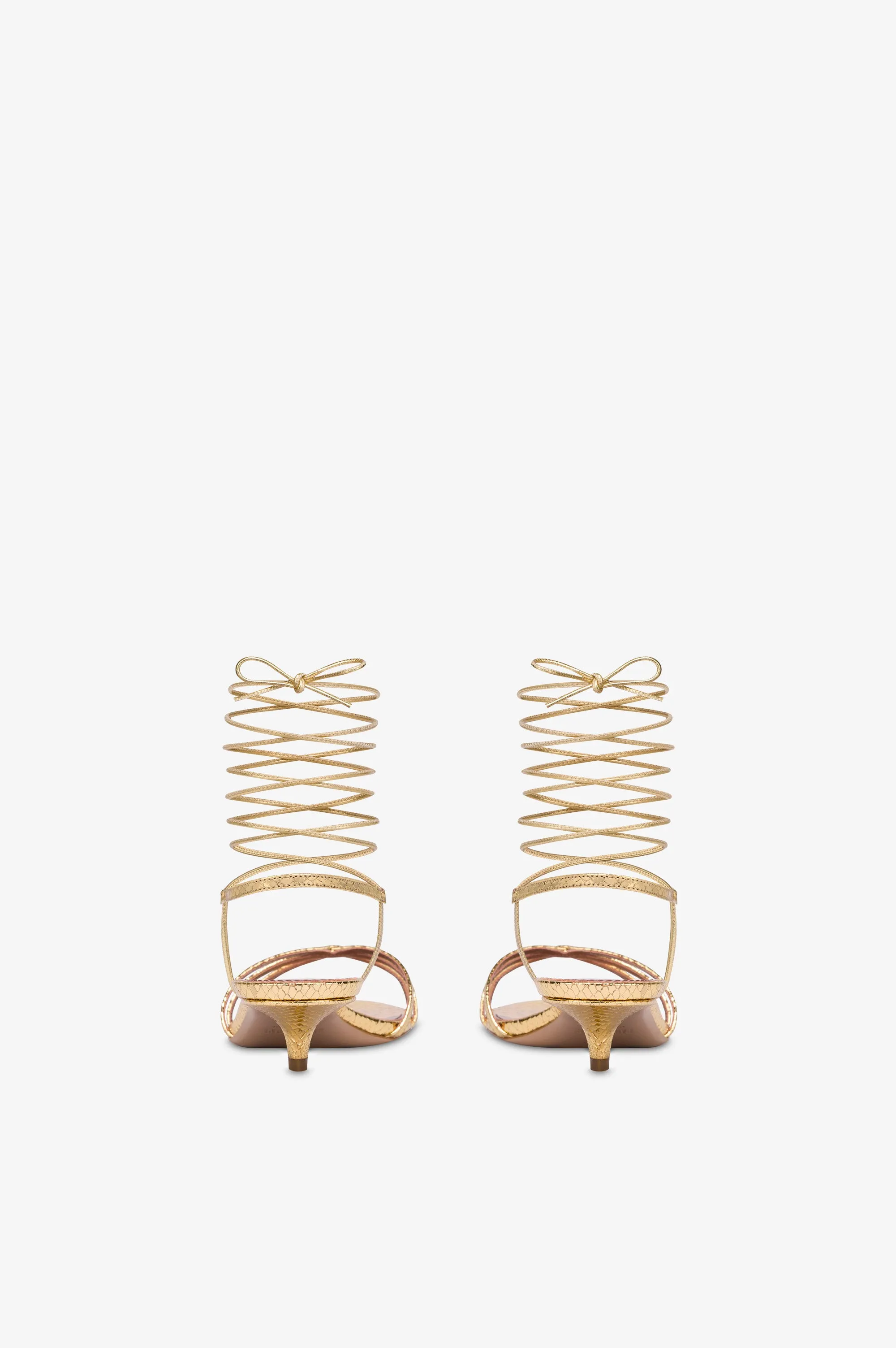 Lace-up sandals in gold metallic python-print leather sold by Paris Texas product image thumbnail 4