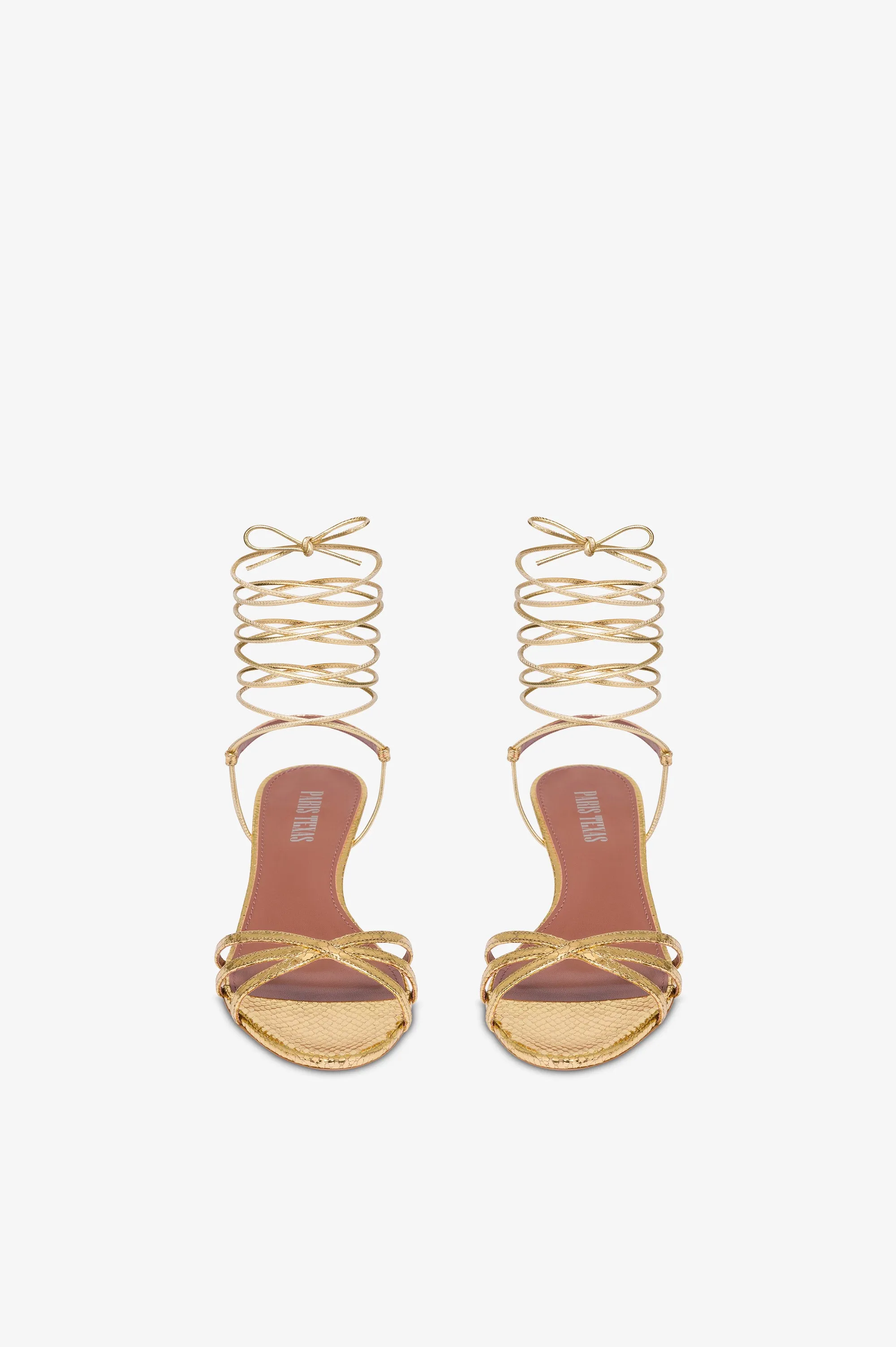 Lace-up sandals in gold metallic python-print leather sold by Paris Texas product image thumbnail 3