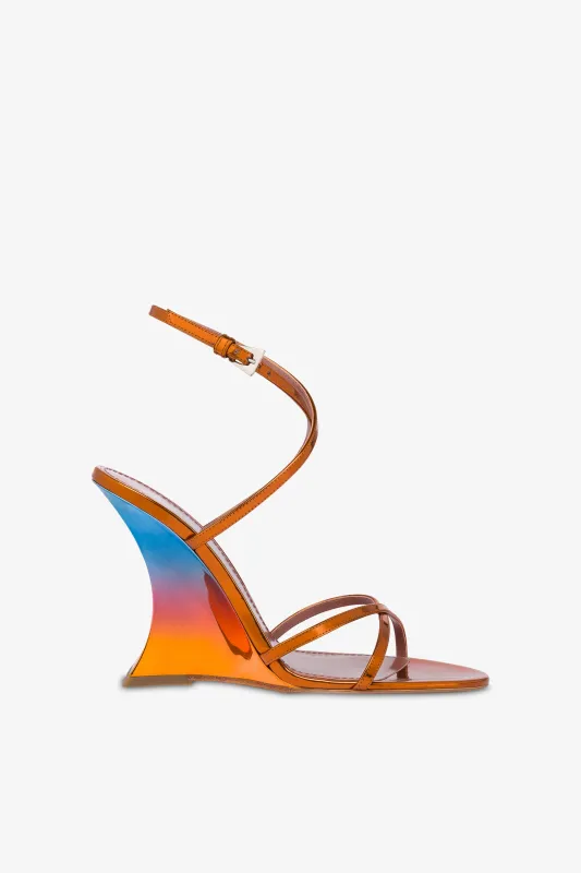 Sandals in orange sunset mirror-effect leather sold by Paris Texas