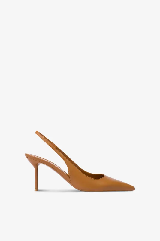 Slingbacks in tan leather sold by Paris Texas