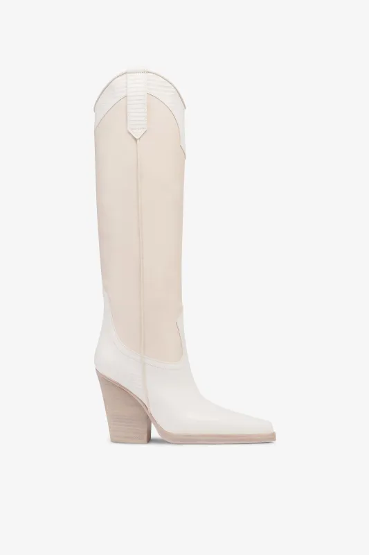 Boots in lizard-print and white leather sold by Paris Texas