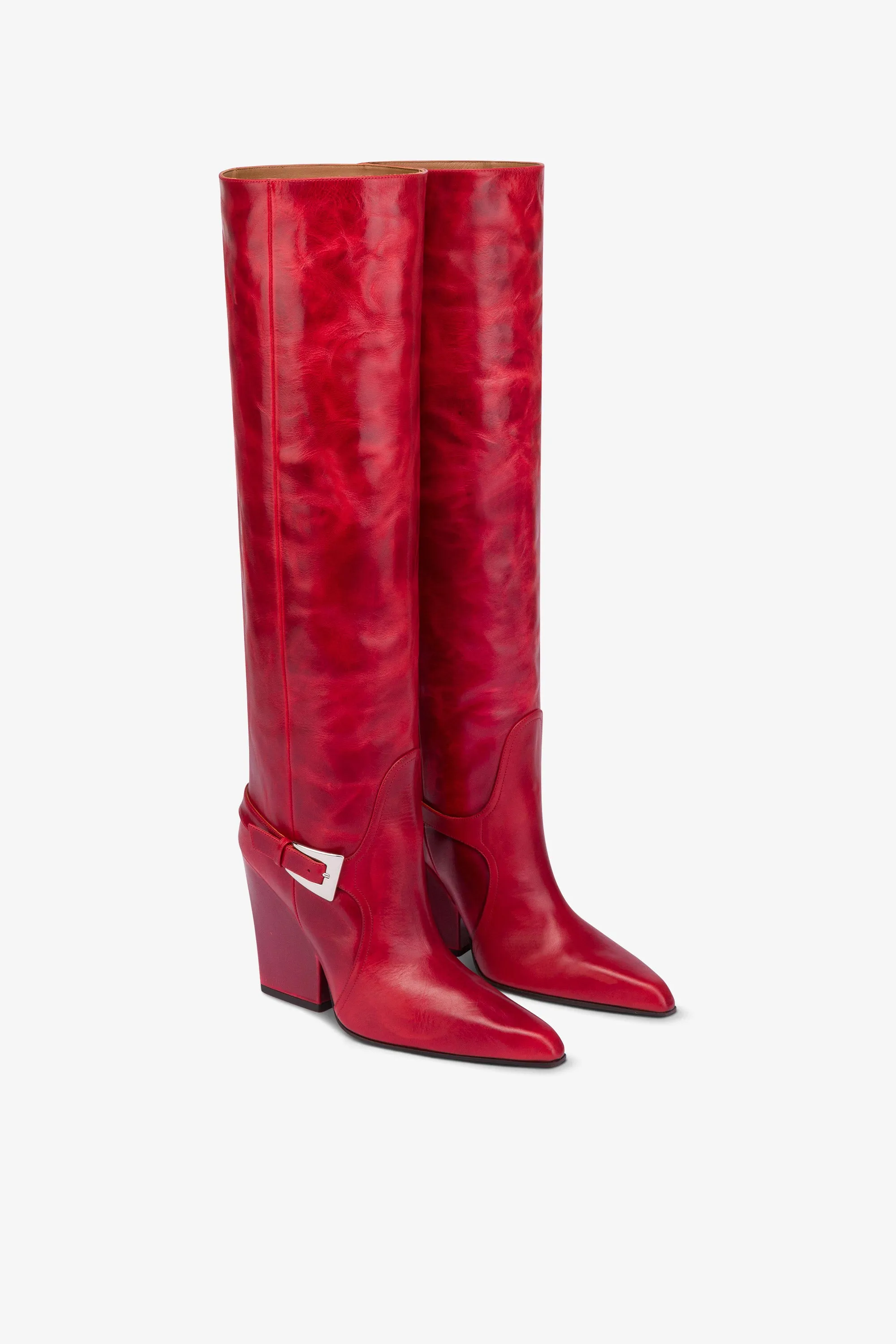 Tall, knee-high boots in shiny fiesta vintage leather sold by Paris Texas product image thumbnail 2
