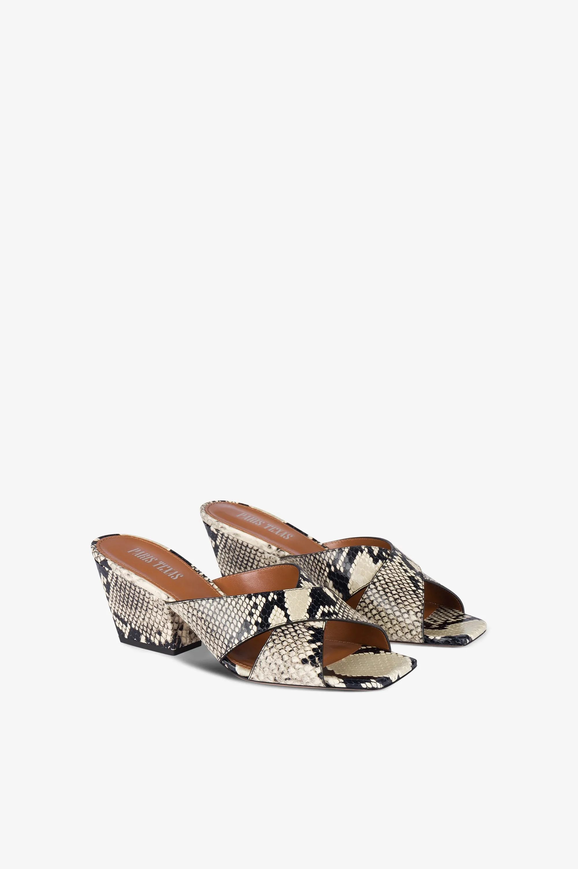Natural python-effect leather mule sold by Paris Texas product image thumbnail 2