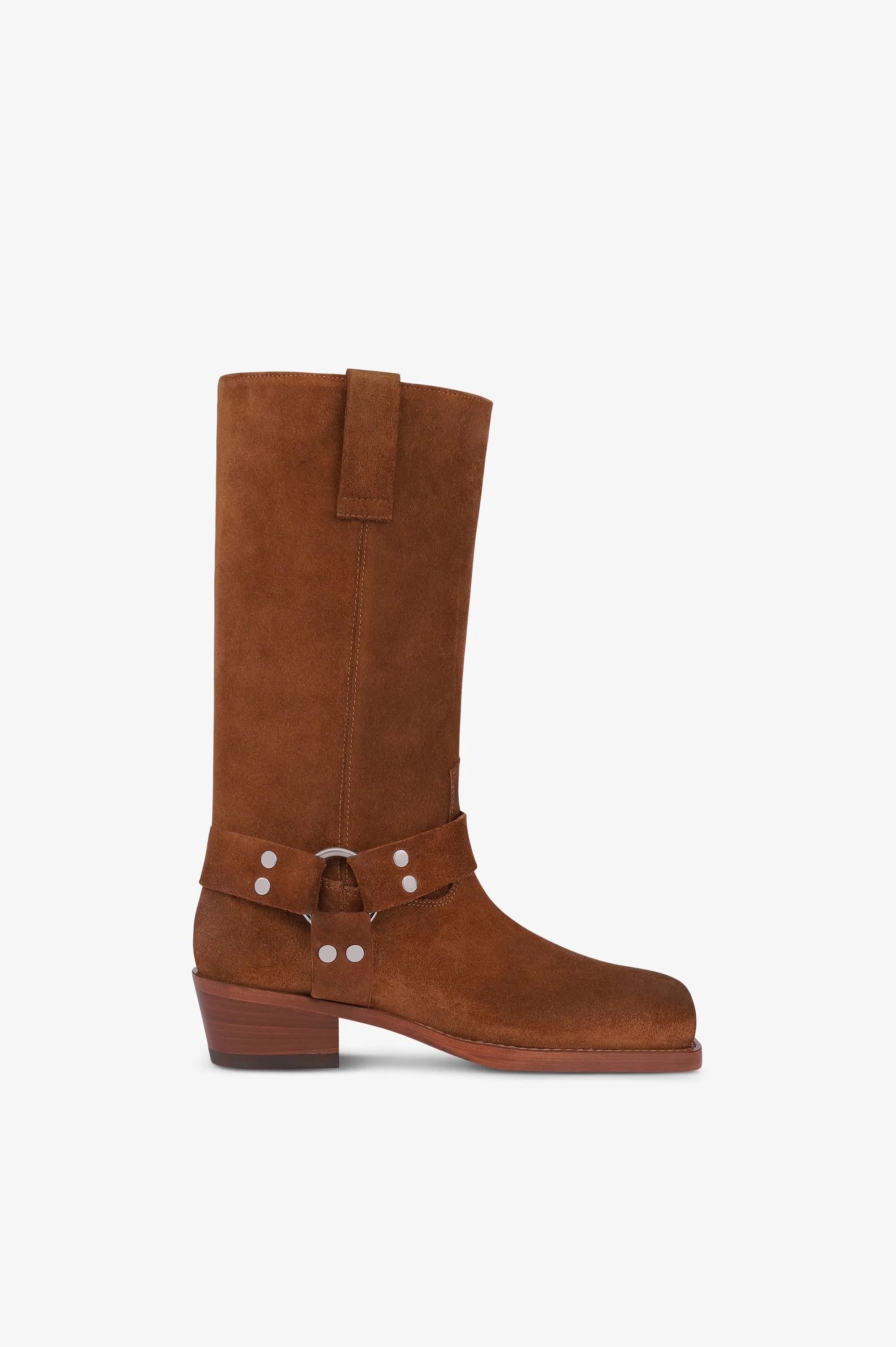 Boots in cognac calf suede leather sold by Paris Texas