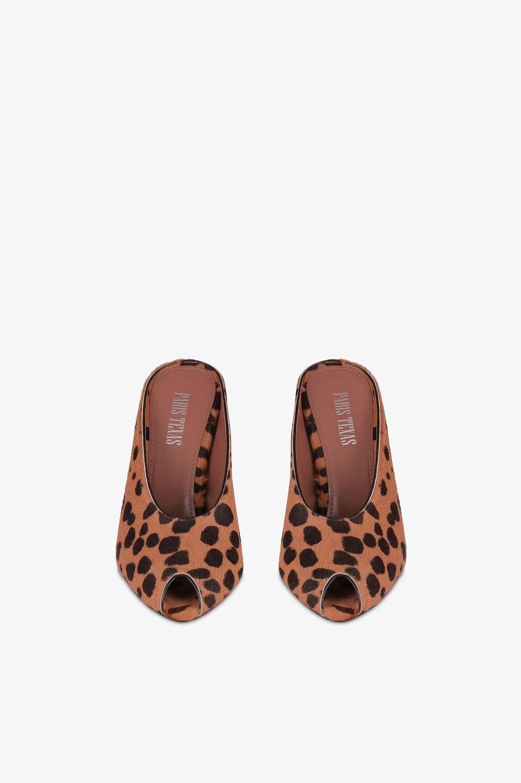 Open-toe sabots in caramel and dark brown printed cowhide sold by Paris Texas product image thumbnail 3