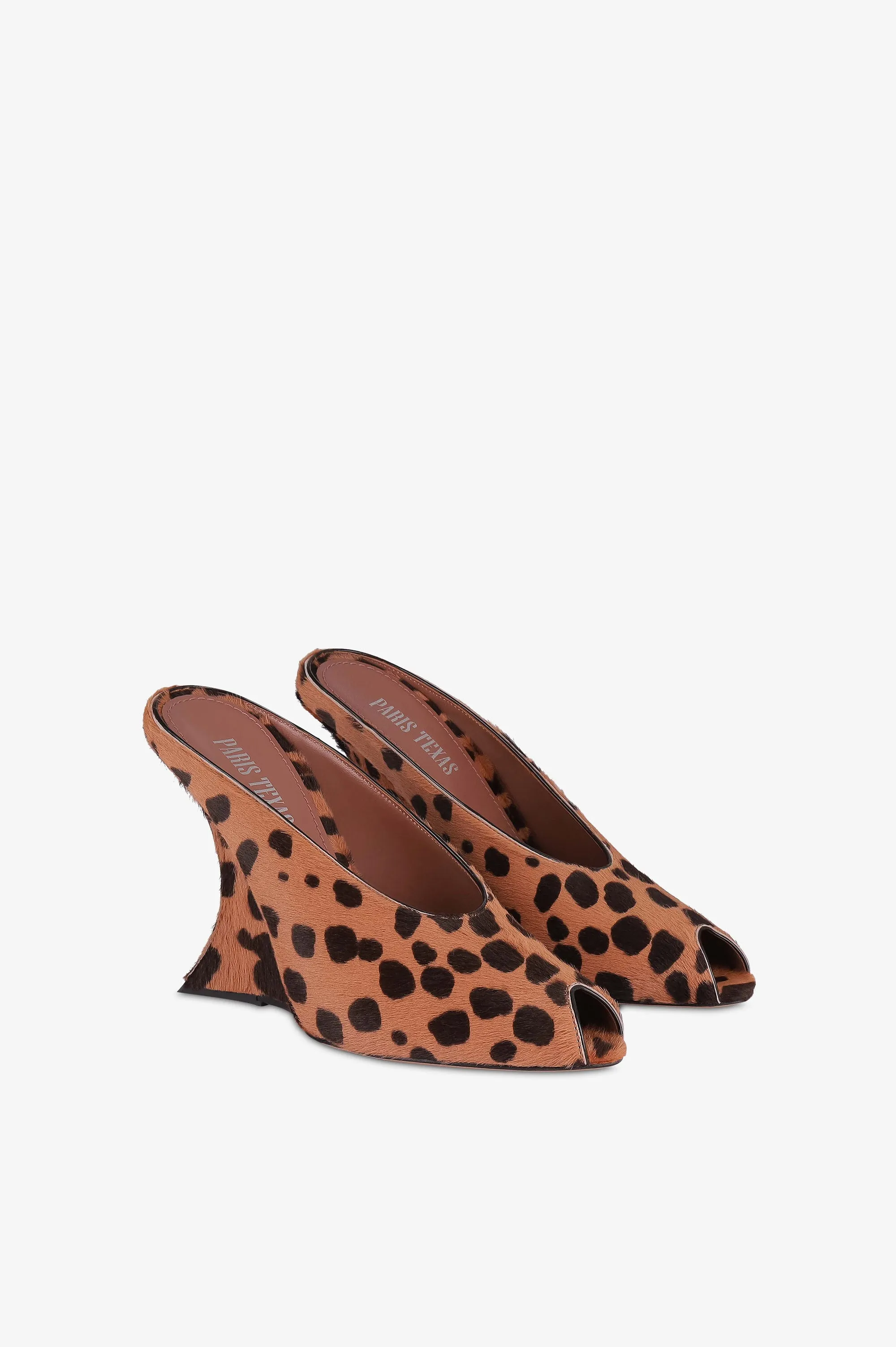 Open-toe sabots in caramel and dark brown printed cowhide sold by Paris Texas product image thumbnail 2