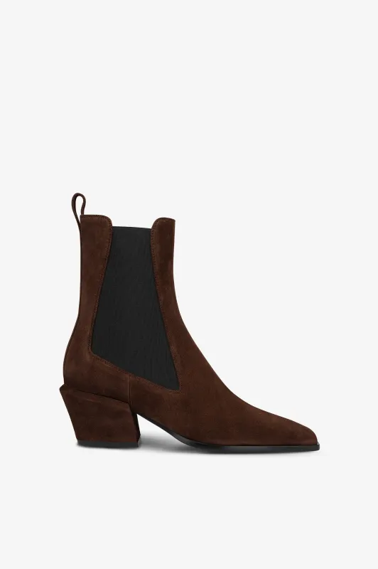 Ankle boots in chocolate calf suede leather sold by Paris Texas