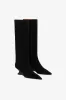 Boots in black calf suede leather with lizard print leather heel sold by Paris Texas