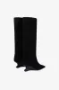 Boots in black calf suede leather with lizard print leather heel sold by Paris Texas