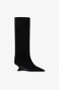 Boots in black calf suede leather with lizard print leather heel sold by Paris Texas