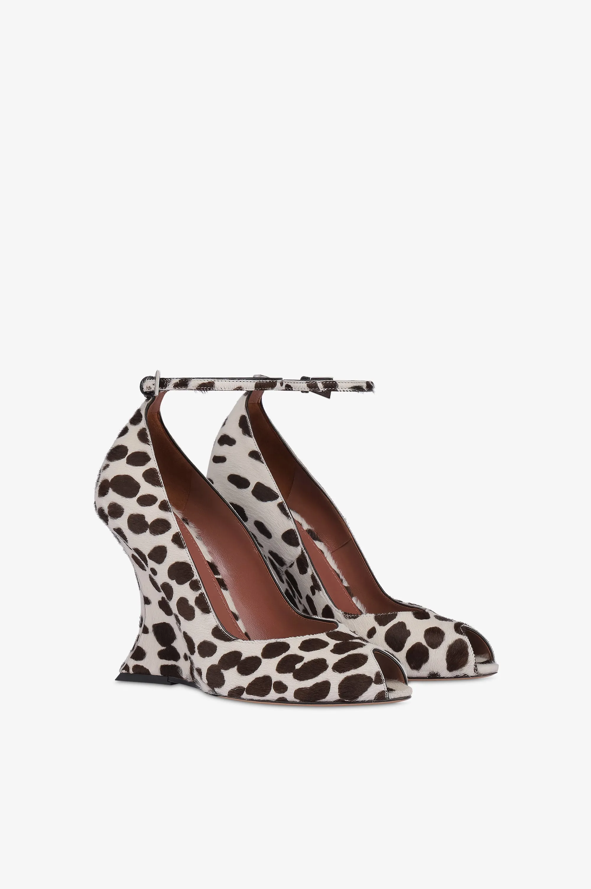 Pumps in white and dark brown printed cowhide sold by Paris Texas product image thumbnail 2