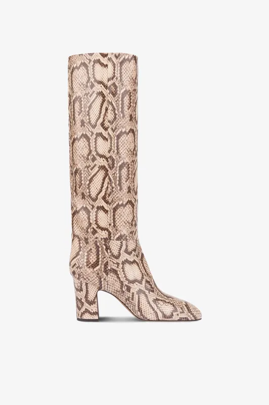 Boots in white and dark brown python printed leather sold by Paris Texas