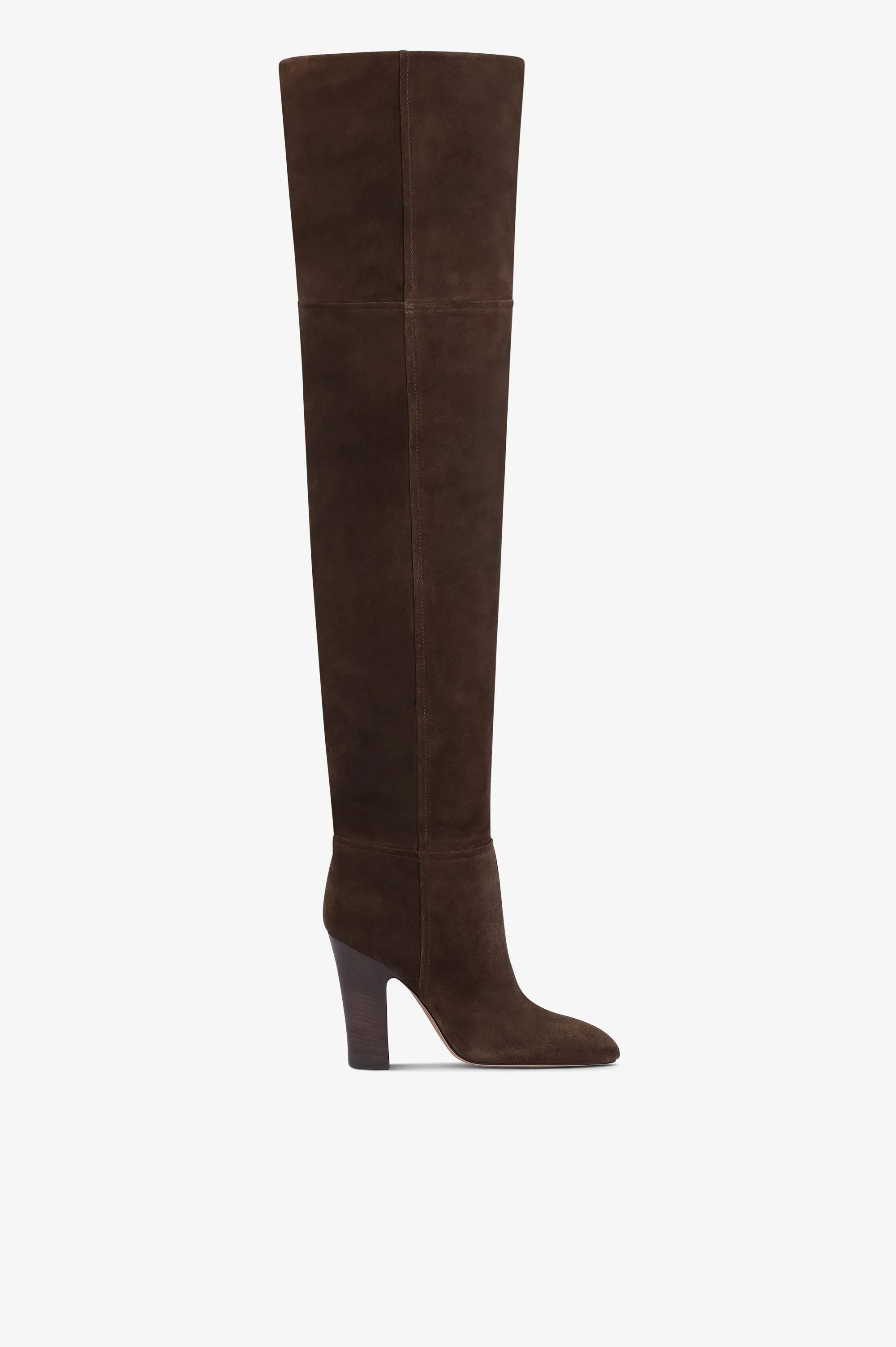 Over-the-knee boots in ebony calf suede leather sold by Paris Texas