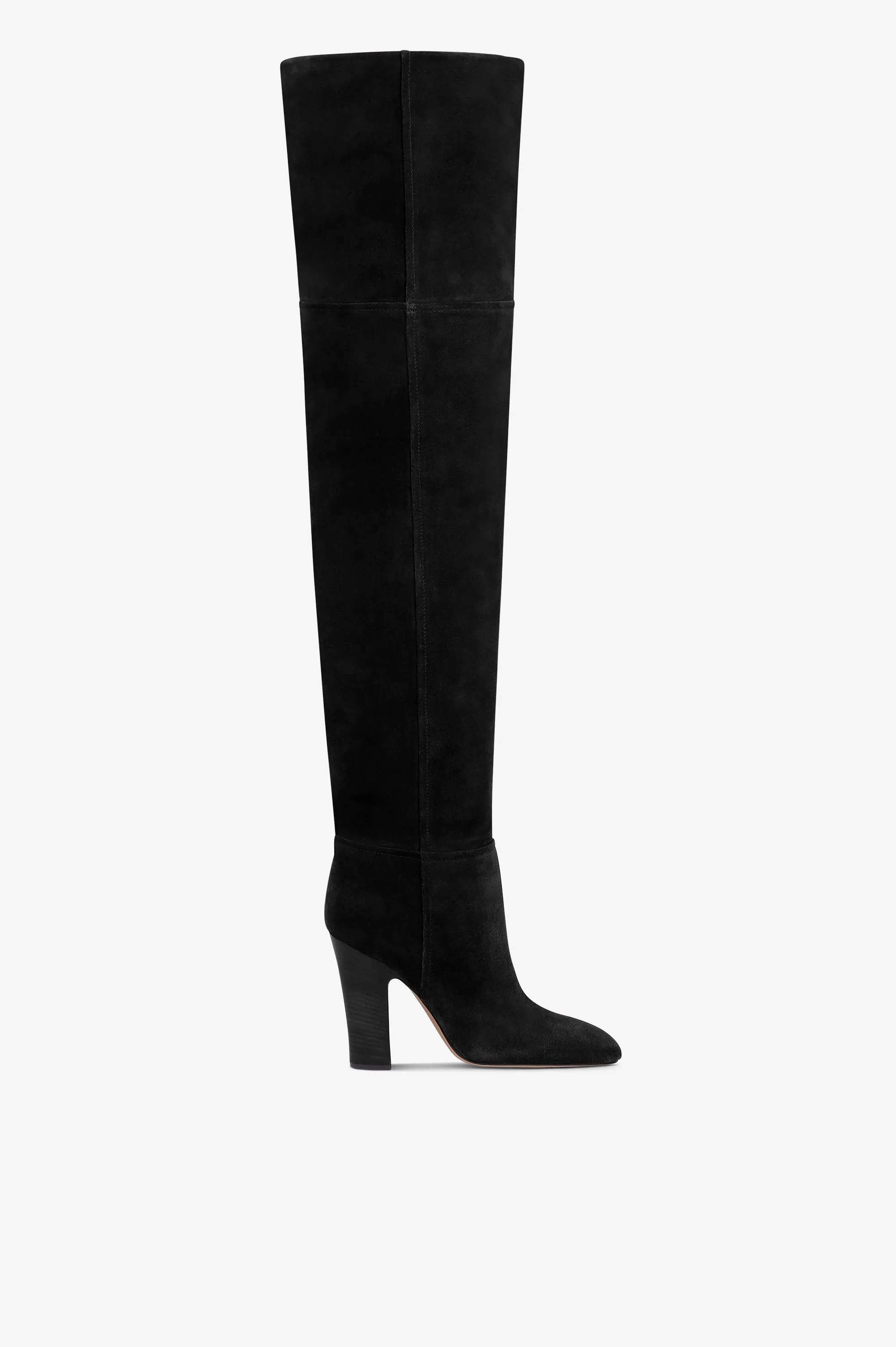 Over-the-knee boots in black calf suede leather sold by Paris Texas