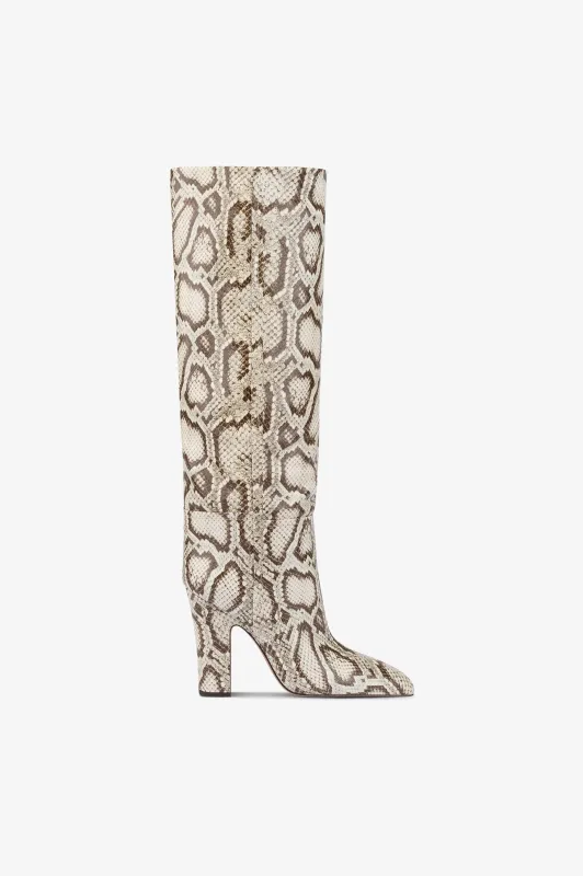 Boots in natural printed python leather sold by Paris Texas