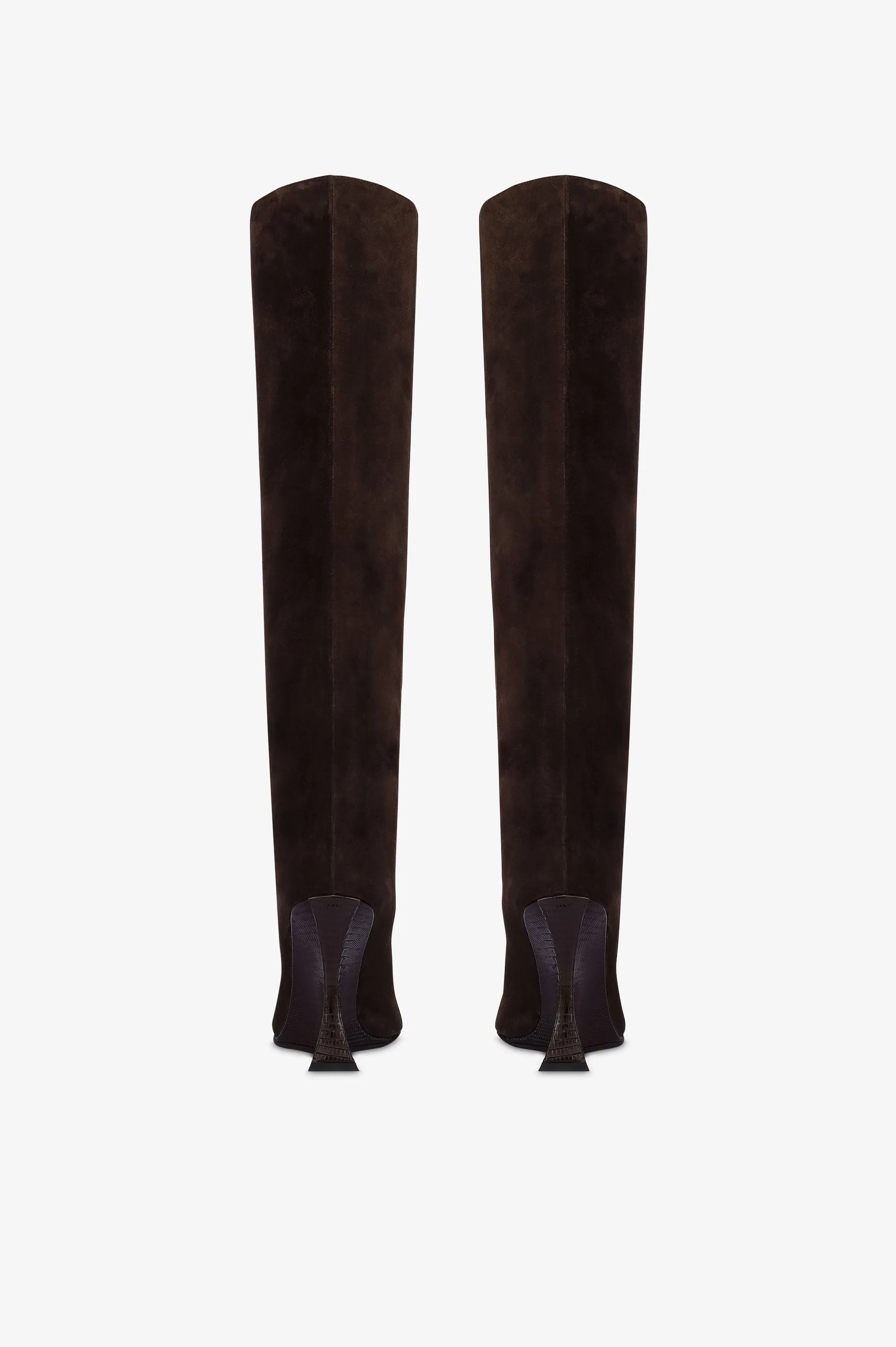 Boots in chocolate calf suede leather with lizard print leather heel sold by Paris Texas product image thumbnail 4