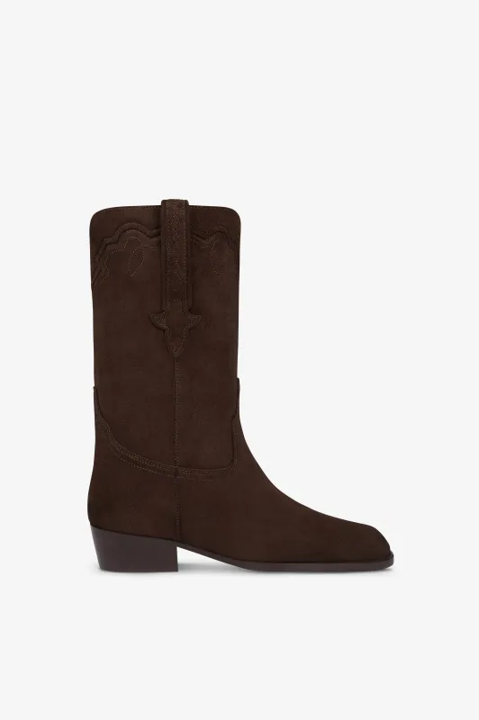 Boots in ebony calf suede leather sold by Paris Texas