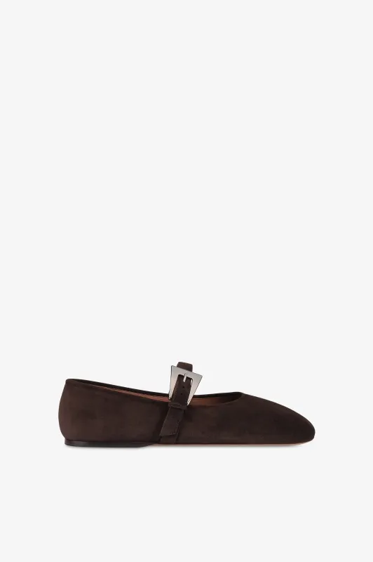 Ballet flats in ebony suede leather sold by Paris Texas