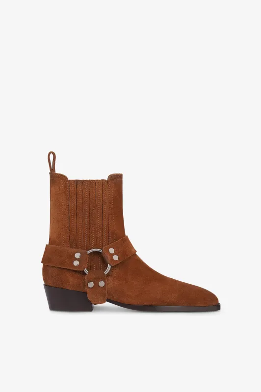 Ankle boots in cognac calf suede leather sold by Paris Texas