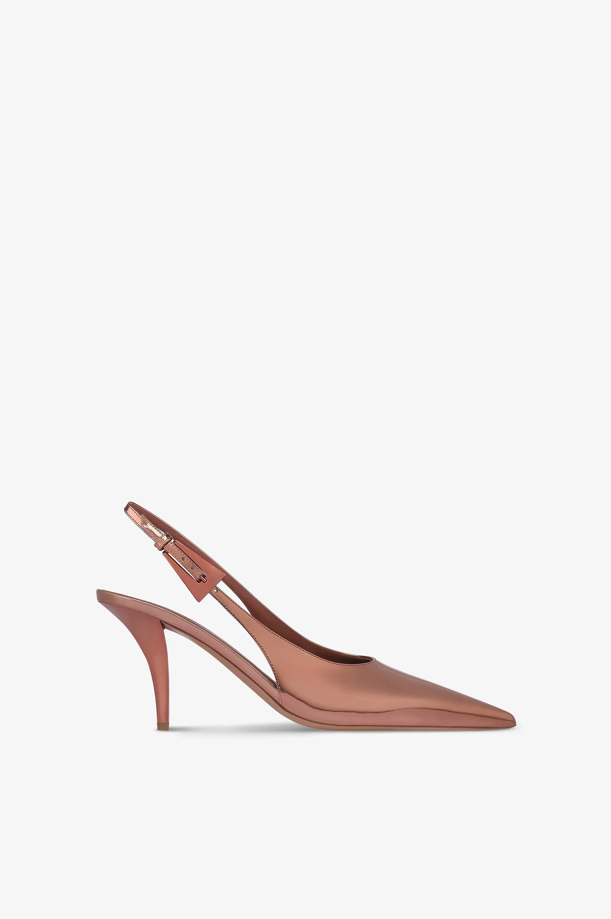 Slingbacks in texas rose mirror-effect leather sold by Paris Texas