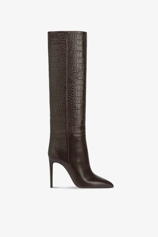 Boots in ebony croco-embossed leather sold by Paris Texas