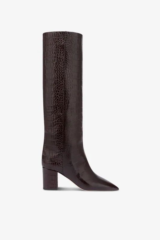 Boots in ebony croco-embossed leather sold by Paris Texas
