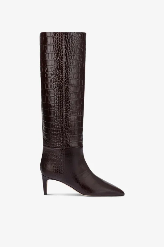 Boots in ebony croco-embossed leather sold by Paris Texas