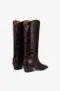 Boots in rouge noir croco-embossed leather sold by Paris Texas