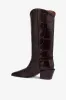 Boots in rouge noir croco-embossed leather sold by Paris Texas