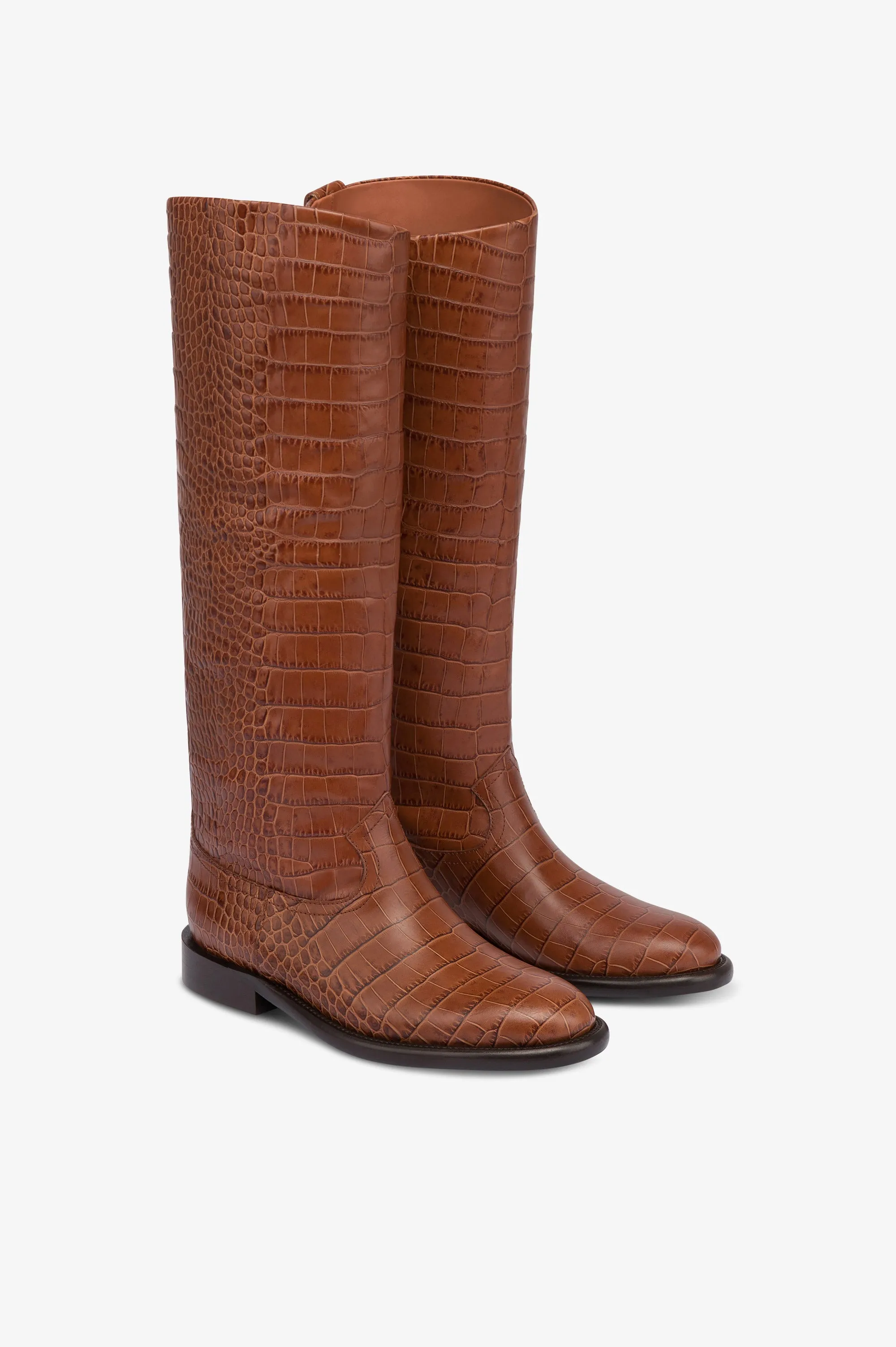 Boots in chocolate croco-embossed leather sold by Paris Texas product image thumbnail 2