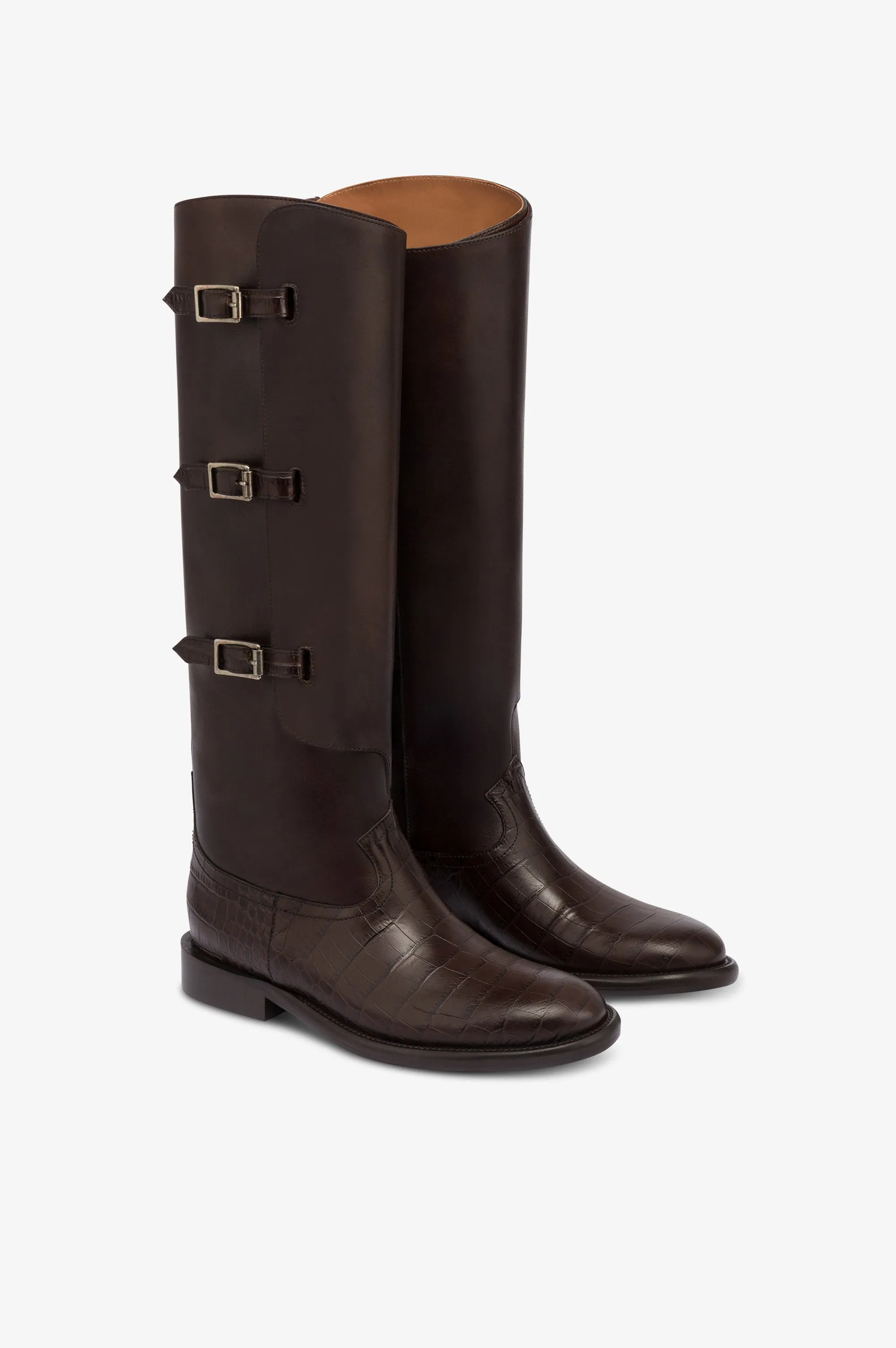 Boots in ebony calf leather with croco-embossed details sold by Paris Texas product image thumbnail 2
