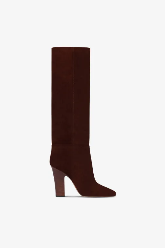 Boots in mahogany calf suede leather sold by Paris Texas