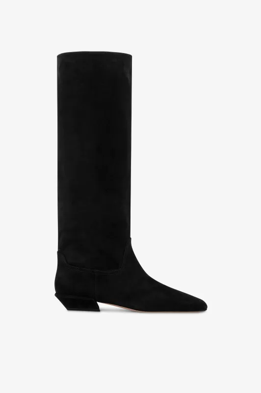 Boots in black calf suede leather. sold by Paris Texas
