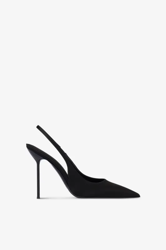 Slingbacks in black satin. sold by Paris Texas