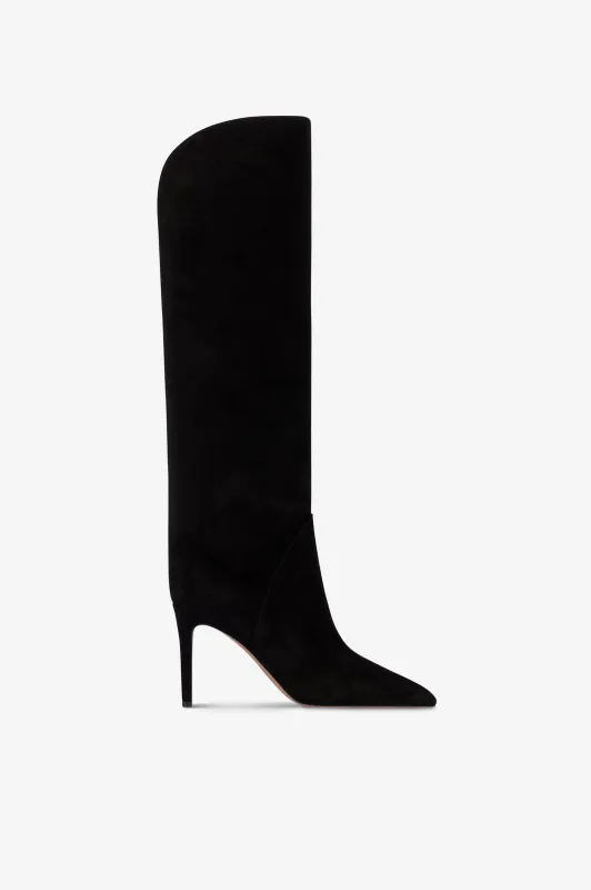 Boots in black calf suede leather. sold by Paris Texas