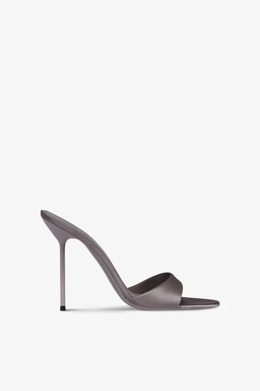 Mules in grey satin. sold by Paris Texas