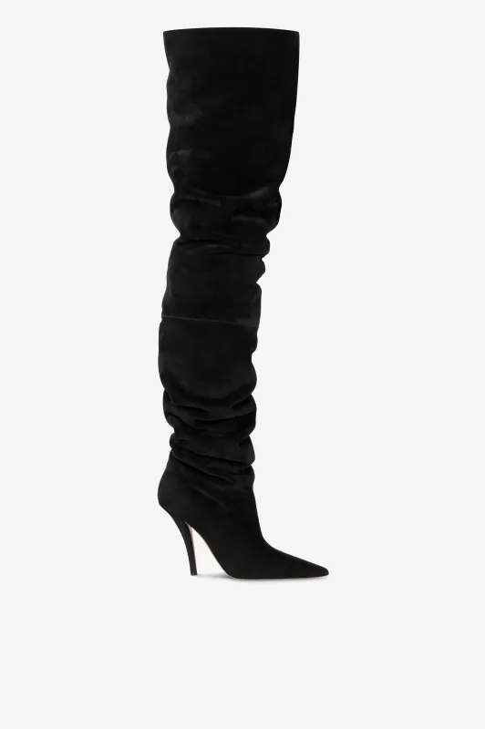 Over-the-knee boots in black suede leather. sold by Paris Texas