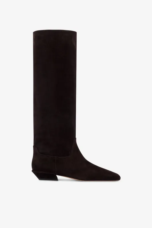 Boots in ebony calf suede leather. sold by Paris Texas
