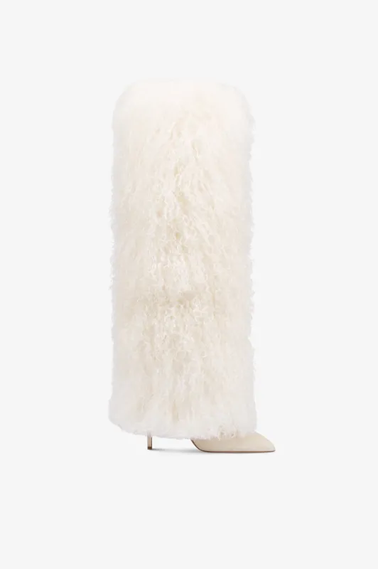 Boots in mongolian fur white sold by Paris Texas